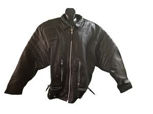 VTG 80s 90s Black Genuine Leather Motorcycle Jacket Men’s L Padded Moto Cafe Rac
